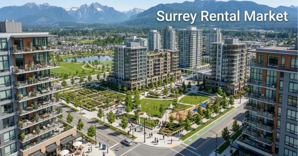 Apartment buildings representing Surrey rental market demand