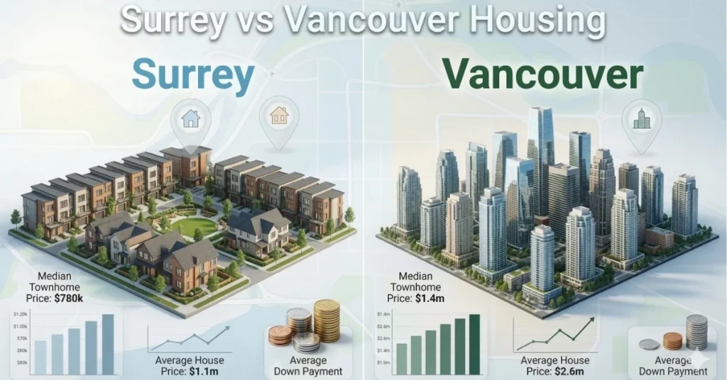 Comparison of Surrey vs Vancouver housing prices and property markets